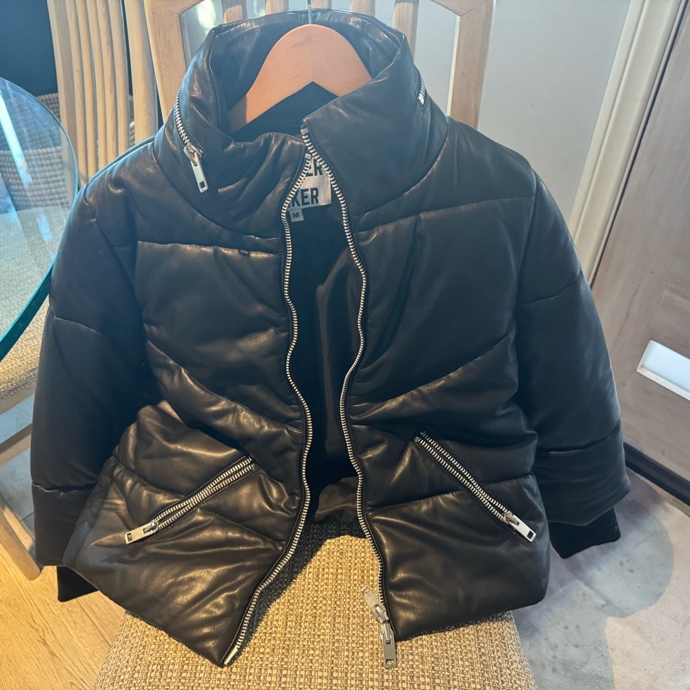 Black Puffer Jacket genuine leather brand new never used